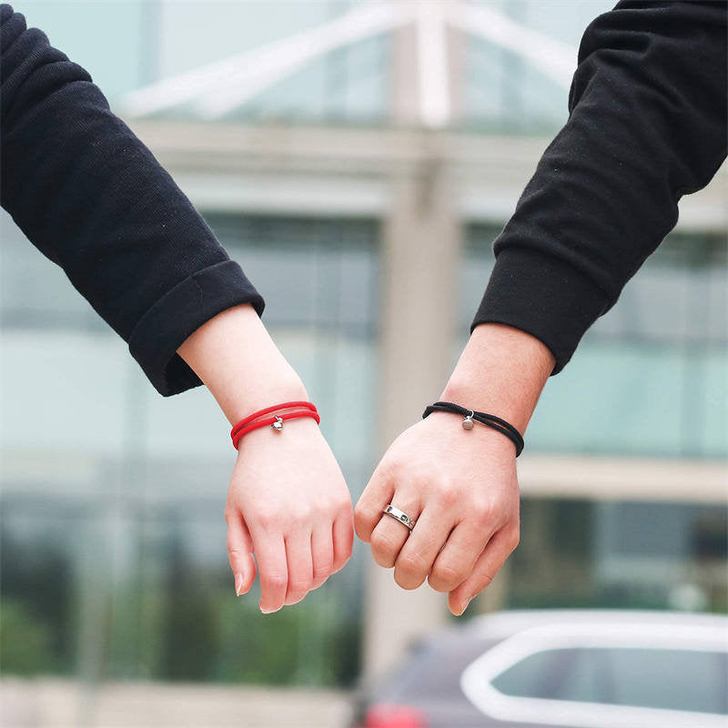 Pulsera de fuerza de cuerda de pareja magnética de amor de 2 piezas