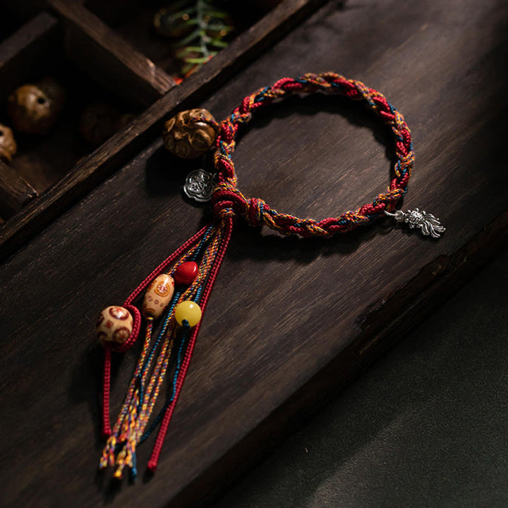 Pulsera de cuerda de fuerza de protección de peces Koi de Plata de Ley 925 con hilo colorido hecho a mano tibetano con Buddha Stones