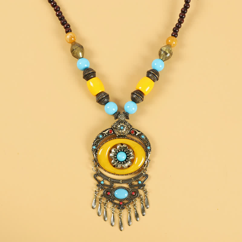 Accesorios para el cabello con borlas y cuentas retro tibetanas - Flores amarillas - image 13