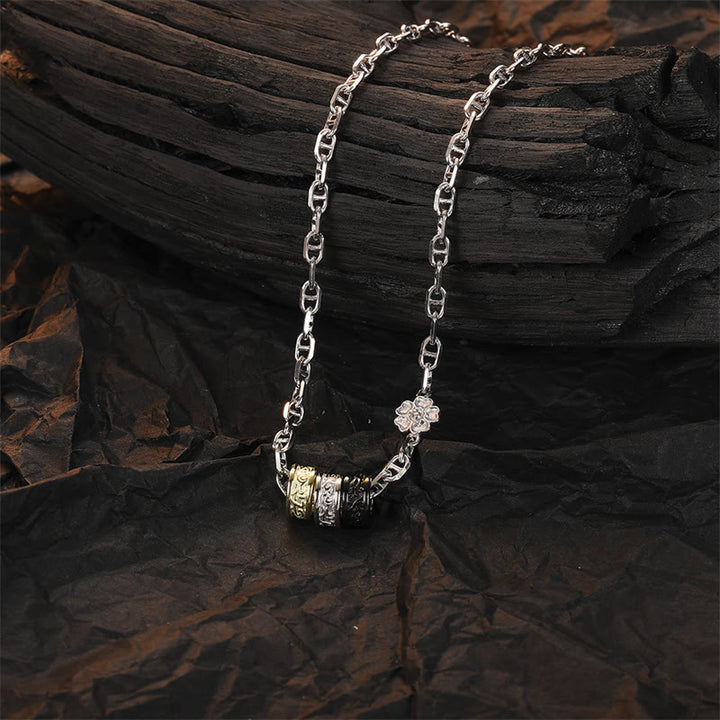 Colgante de cadena de energía de la suerte con diseño de flor de la dinastía Tang Retro de Plata de Ley 925