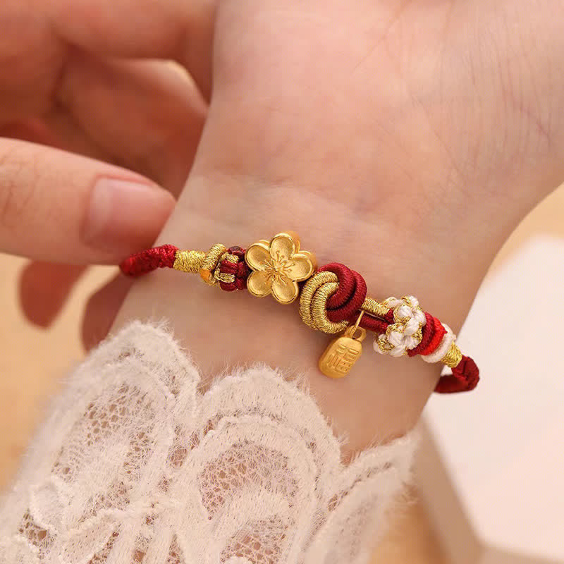 Pulsera de hilo rojo con Buddha Stones, flor de melocotón, amuleto de felicidad, suerte