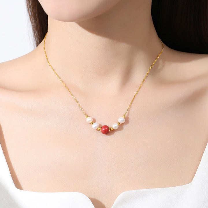 Collar con colgante de cadena de cuentas curativas de sinceridad con perlas de cinabrio de plata de ley 925 con Buddha Stones