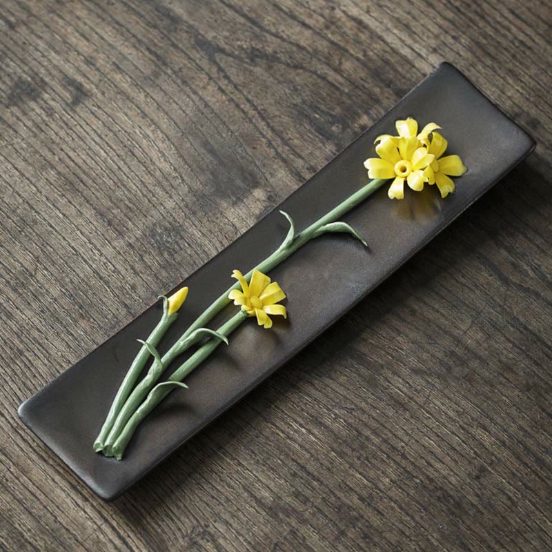Quemador de incienso espiritual de cerámica con flor de rosa y peonía de loto