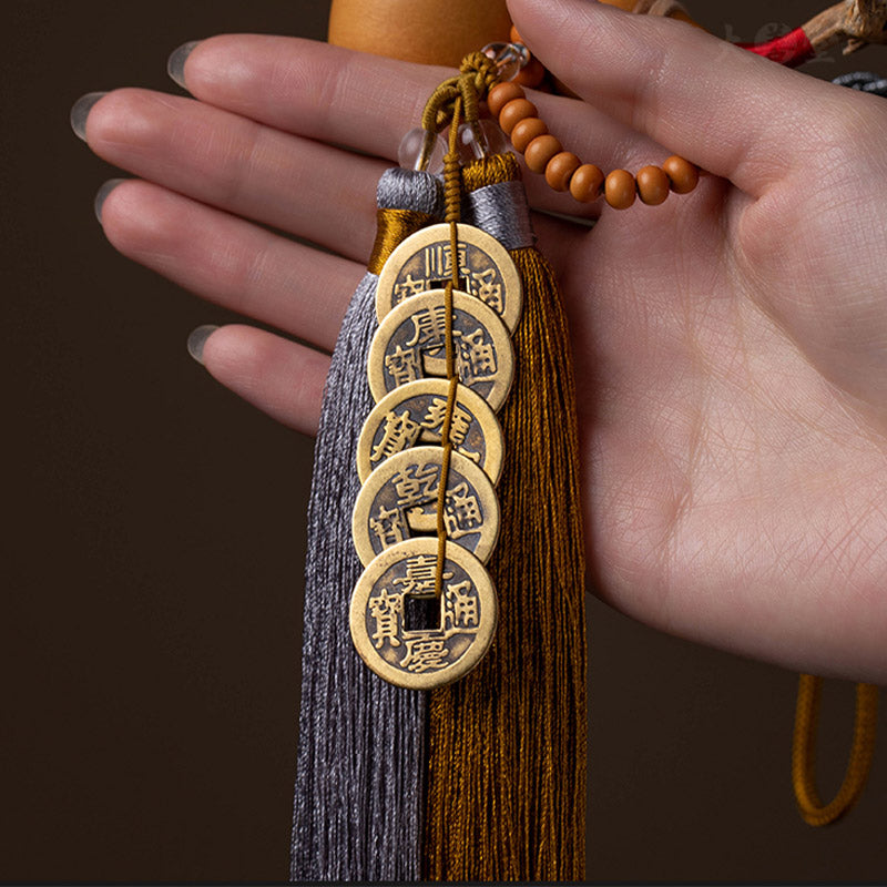 Buddha Stones, monedas Feng Shui, calabaza, nudo chino, monedas de la suerte, cinco emperadores, dinero, riqueza, decoración de borlas
