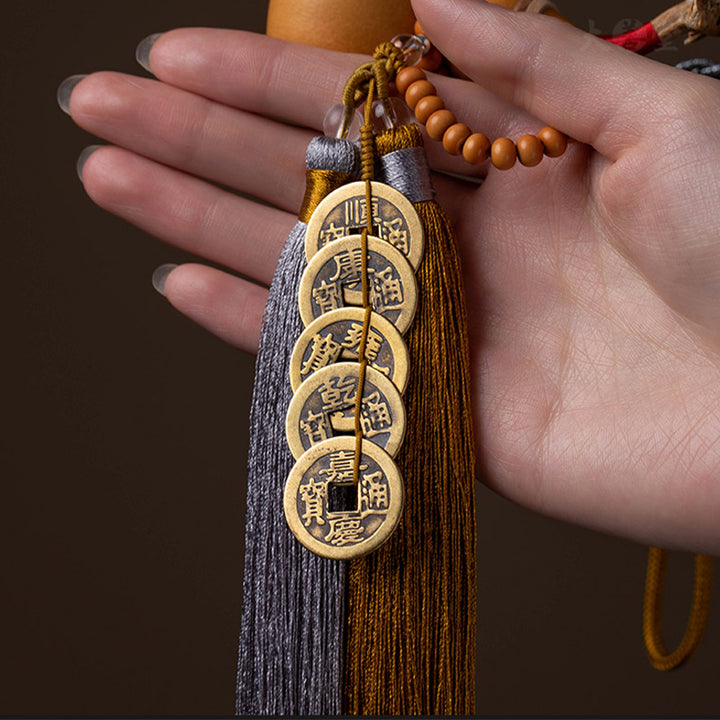 Buddha Stones, monedas Feng Shui, calabaza, nudo chino, monedas de la suerte, cinco emperadores, dinero, riqueza, decoración de borlas
