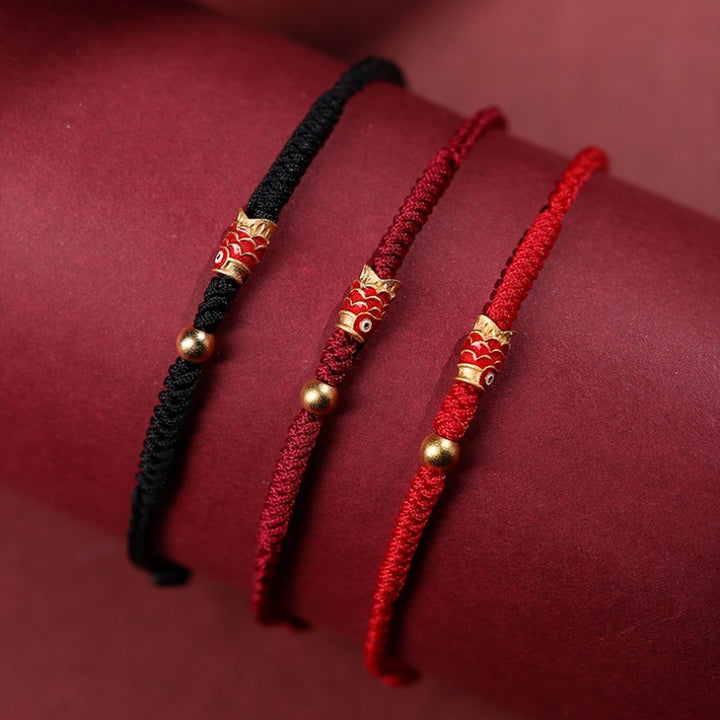 Pulsera de cuerda trenzada hecha a mano con peces Koi de plata de ley 925 con Buddha Stones