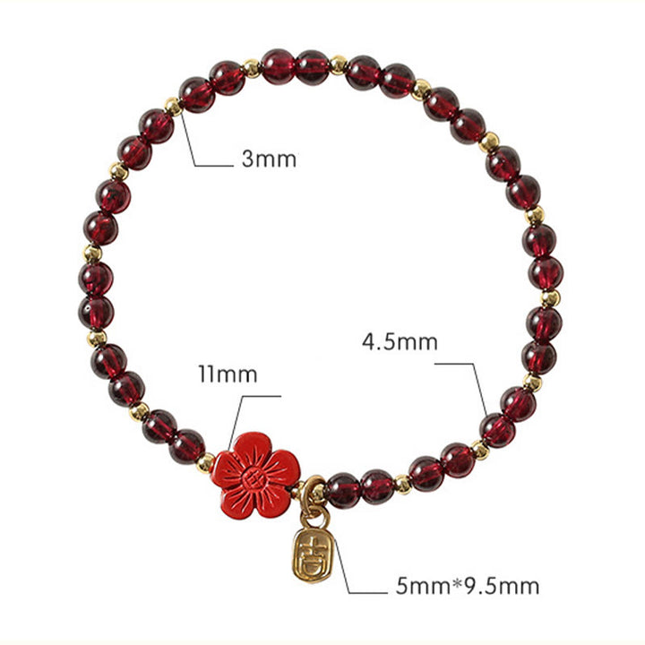 Pulsera tranquila con flor de cinabrio y granate natural de oro de 14 quilates con Buddha Stones - image 10