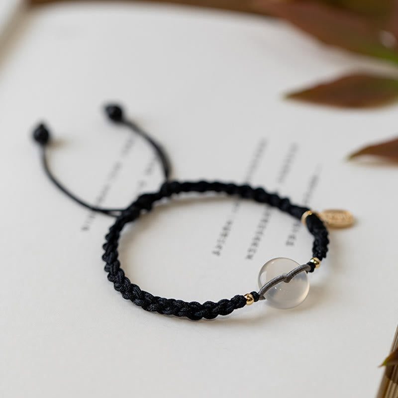 Pulsera de hilo positivo con hebilla de paz redonda de calcedonia con Buddha Stones
