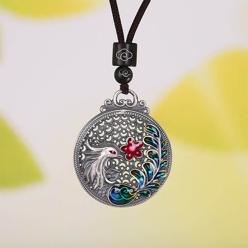 Collar con colgante de plata de ley 990 con Buddha Stones , diseño de fénix y protección de la suerte