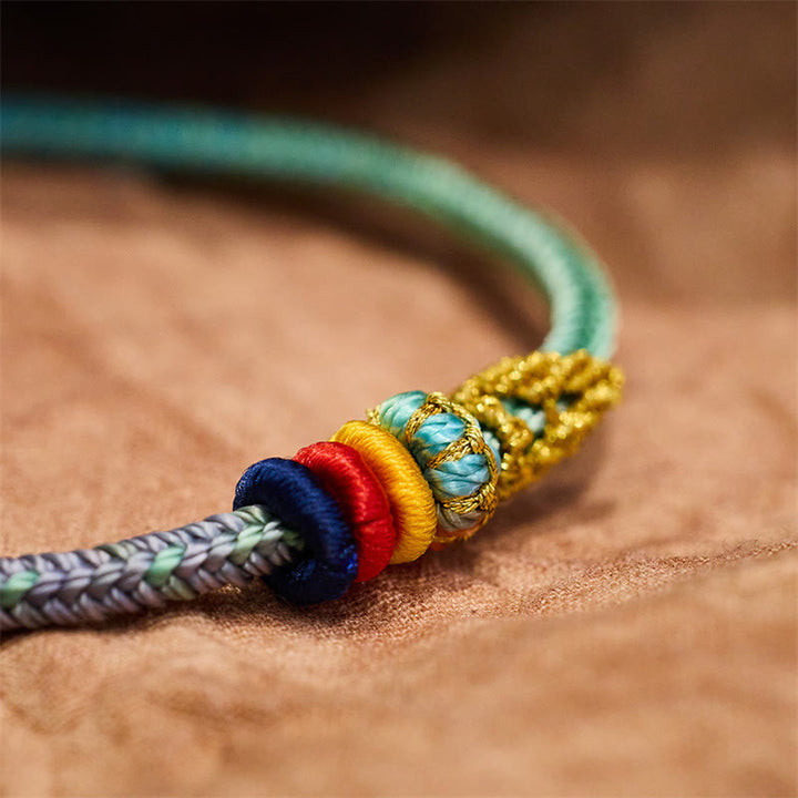 Pulsera hecha a mano con Buddha Stones, cuerda colorida, ocho hilos, nudo de paz, suerte