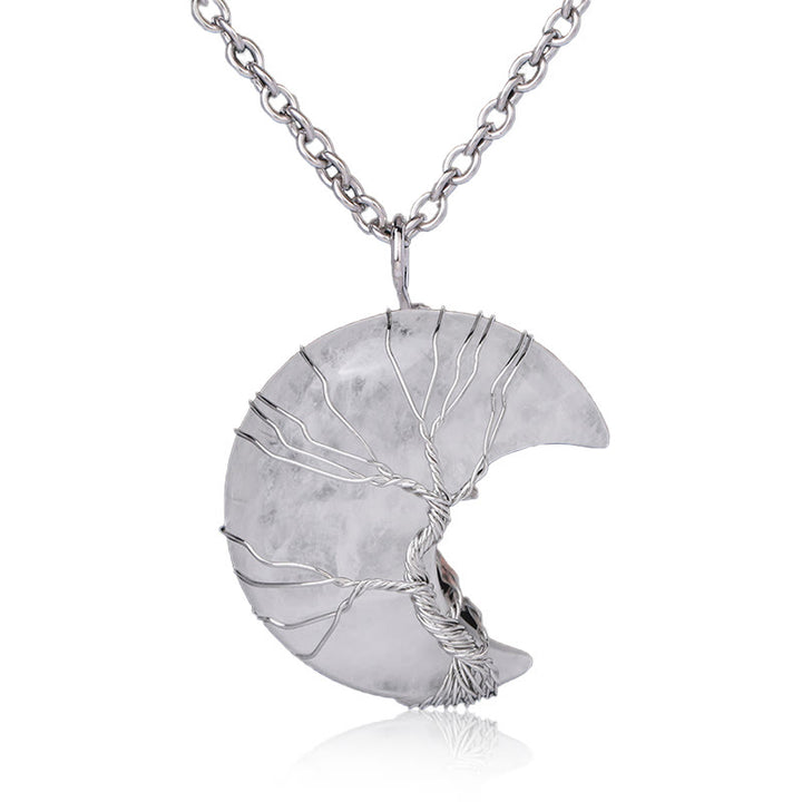 Colgante de collar de energía curativa con Buddha Stones, cristal de cuarzo Natural, Luna, árbol de la vida - Cuarzo blanco - image 9