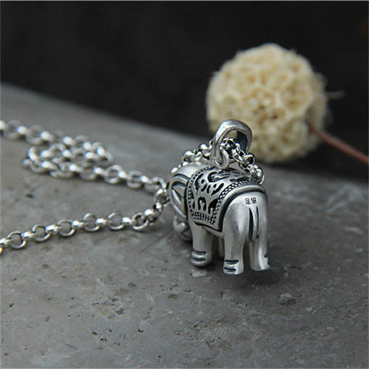 Colgante de collar de fuerza de elefante de plata de ley 990 con Buddha Stones