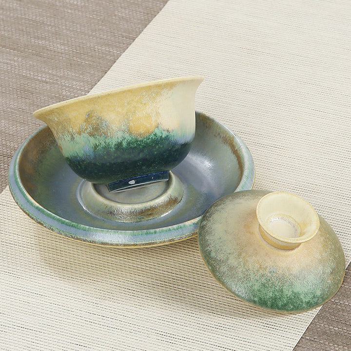 Taza de té y platillo de cerámica de porcelana con diseño de olas del océano, Buddha Stones , Gaiwan Sancai, Kung Fu, con tapa - image 6
