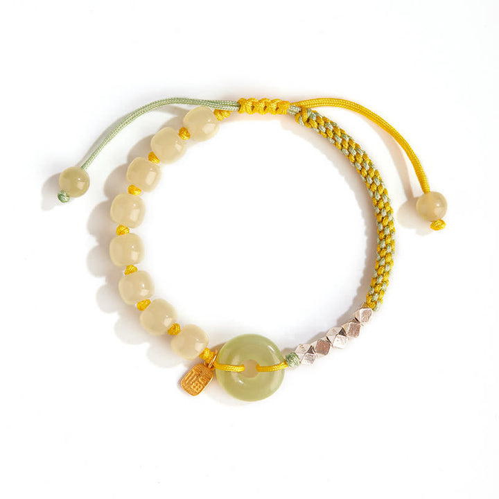 Pulsera de plata de ley 925 con hebilla de paz y jade hetiano con cuentas de suerte y felicidad