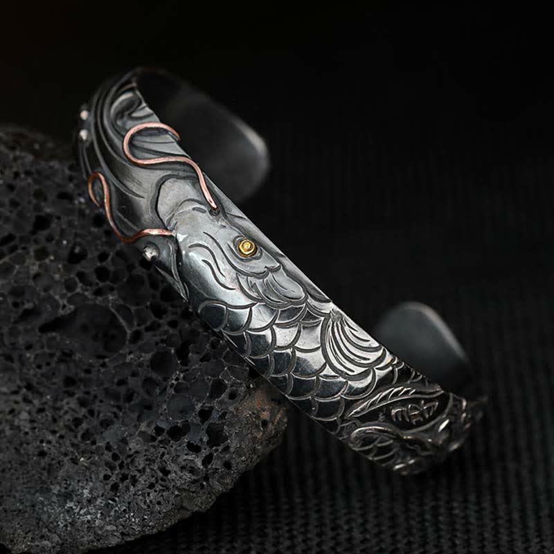 Brazalete de plata de ley 999, oro 990, pez Koi, suerte, riqueza, éxito