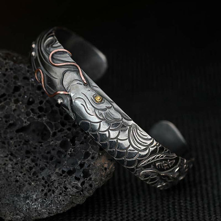 Brazalete de plata de ley 999, oro 990, pez Koi, suerte, riqueza, éxito