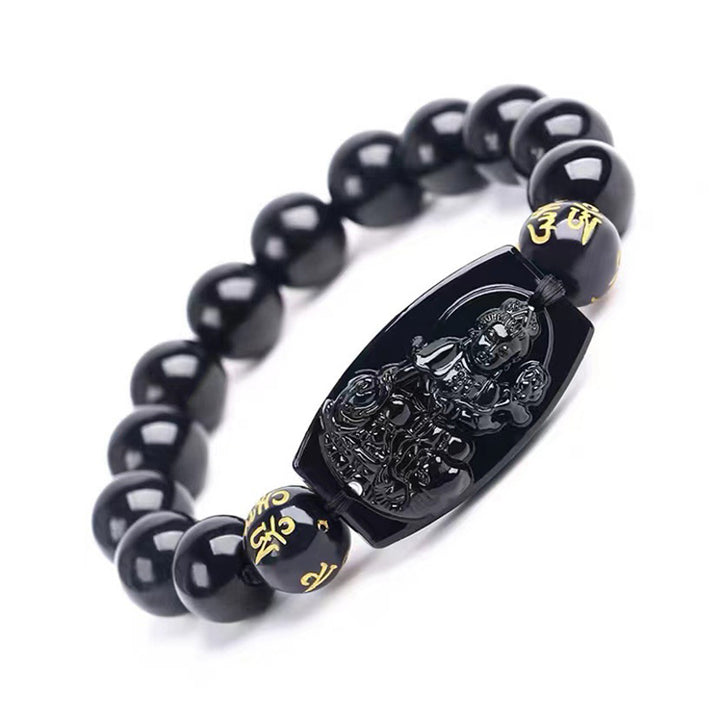 Pulsera de protección de obsidiana del zodiaco chino con Buddha Stones