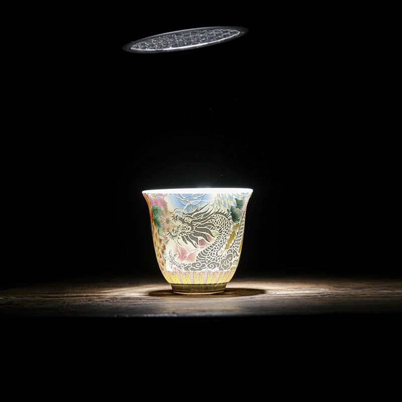 Taza de té de cerámica con flores de Fénix y dragón de Buddha Stones , taza de té de Kung Fu de 50ml