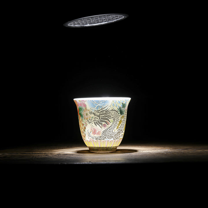 Taza de té de cerámica con flores de Fénix y dragón de Buddha Stones , taza de té de Kung Fu de 50ml