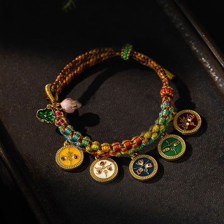 Pulsera trenzada de la suerte con cinco dioses de la riqueza, cuerda colorida tibetana con Buddha Stones