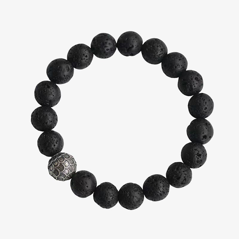 Pulsera curativa de cuentas de escamas de pescado de roca de lava de Buddha Stones