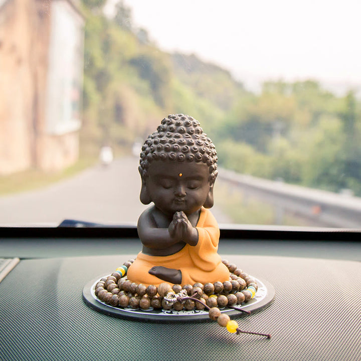 Buddha Stones Pequeño Buda Serenidad Arcilla Púrpura Decoración de Escritorio para el Hogar