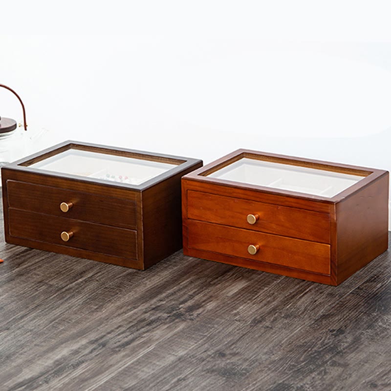 Caja de almacenamiento de joyería Retro de madera maciza con Buddha Stones, con cajón