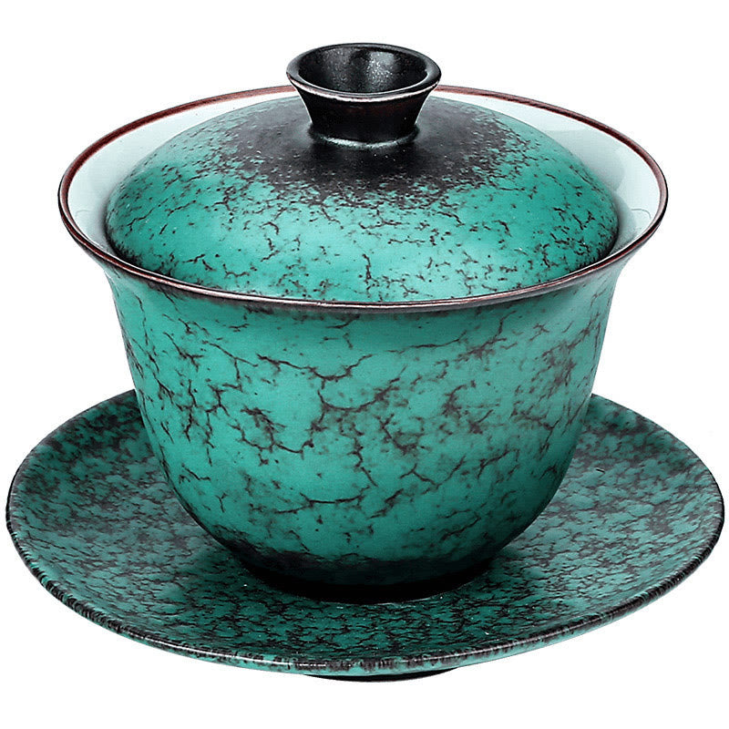 Taza de té y platillo de cerámica con esmalte verde Retro , Buddha Stones , Gaiwan Sancai, Kung Fu, con tapa