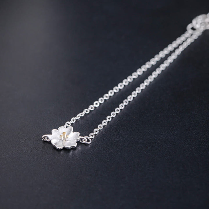 Pulsera de cadena con bendición de flor de cerezo de plata de ley 925 con Buddha Stones