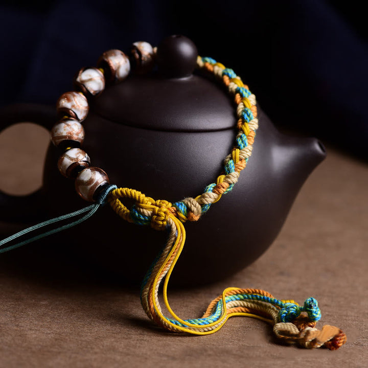 Pulsera trenzada de fortuna con cuentas de cristal Liuli de cuerda multicolor hecha a mano con Buddha Stones