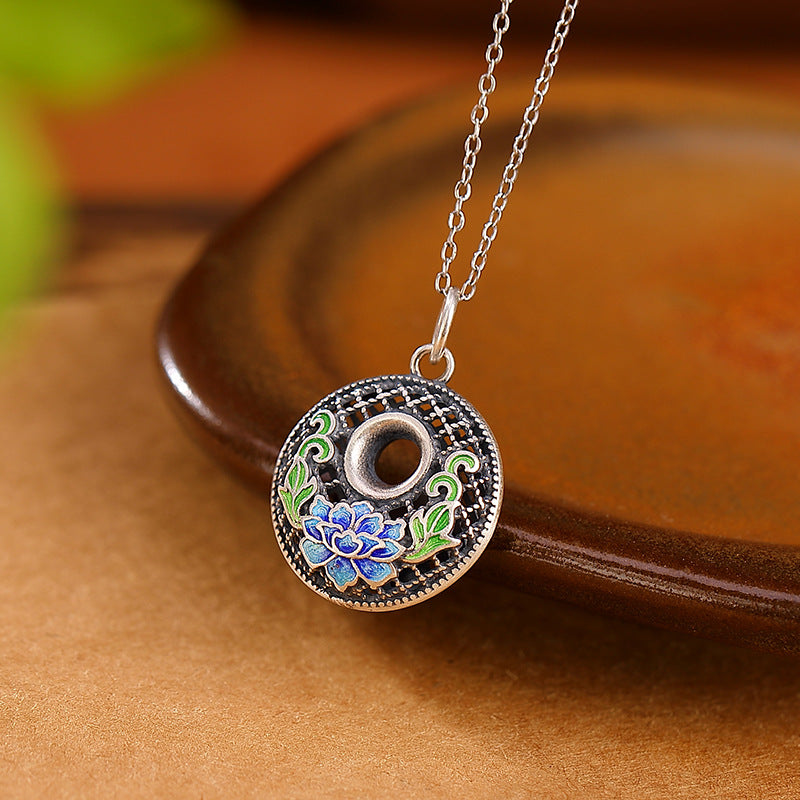 Collar con colgante de plata de ley 999 con Buddha Stones , diseño de pez Koi Fu con hebilla de loto y paz