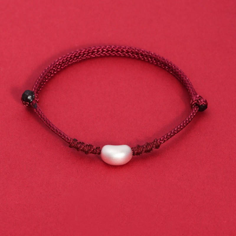 Pulsera trenzada hecha a mano con diseño de frijol de plata de ley 999 con Buddha Stones