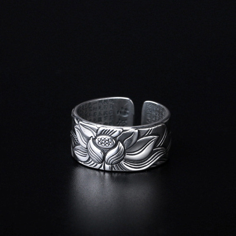 Anillo de iluminación de cobre blanco de loto tibetano con Buddha Stones