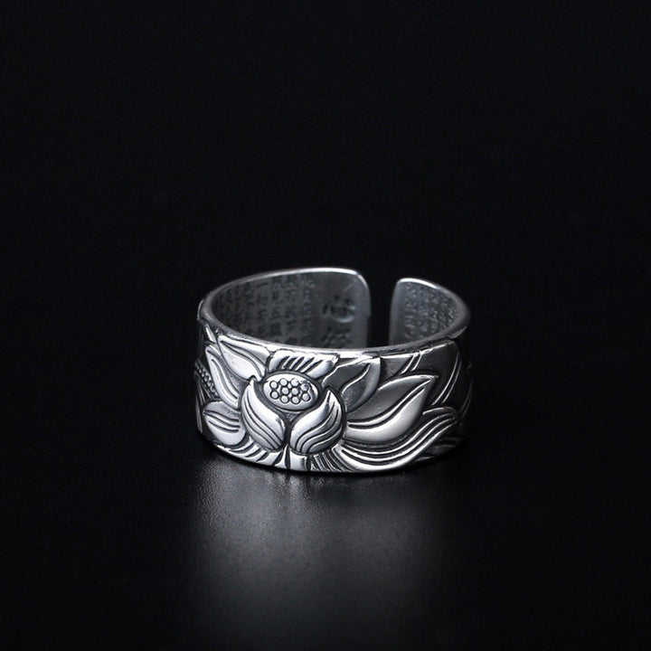 Anillo de iluminación de cobre blanco de loto tibetano con Buddha Stones