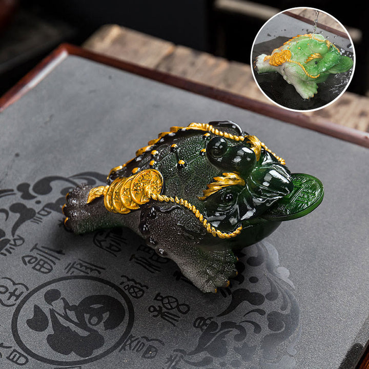 Buddha Stones que cambian de Color FengShui, riqueza, rana de la suerte, moneda de cobre, té, mascota, estatuilla de resina decorativa - Verde - 11,8 x 6,3 cm - image 19