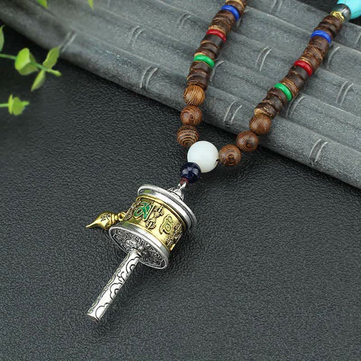 Buddha Stones tibetano Om Mani Padme Hum rueda de oración rotación Vajra collar de madera colgante - Rueda de oración dorada - image 0