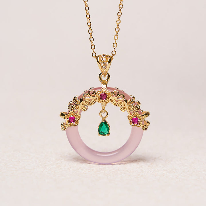 Colgante de collar de fuerza con diseño de hebilla de paz de Calcedonia verde con Buddha Stones