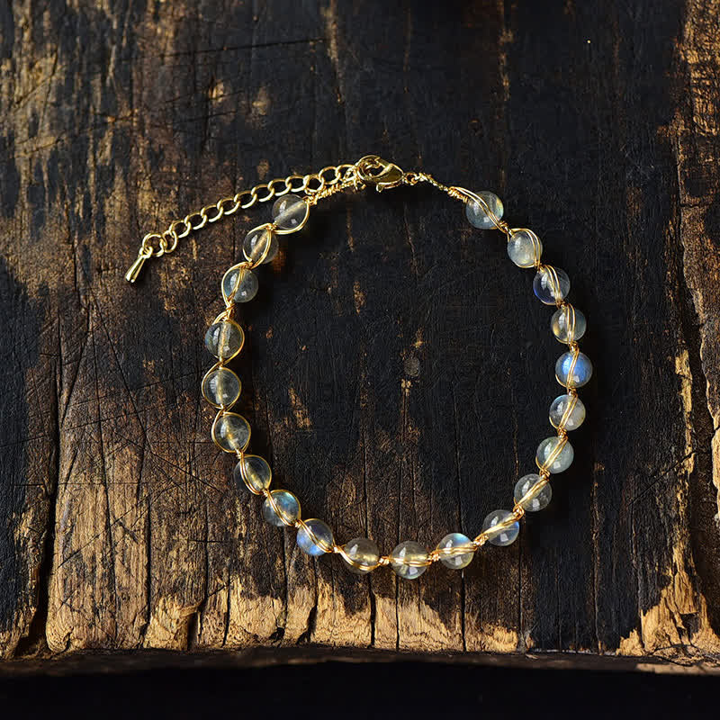 Pulsera positiva curativa de oro de 14 quilates con piedra lunar natural de Buddha Stones