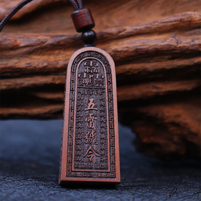 Buddha Stones, relámpago, madera de azufaifo, taoísta, orden de cinco truenos, colgante de collar de protección de la suerte