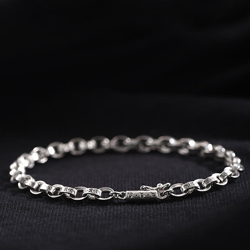 Pulsera de metal creativa con diseño tallado de Om Mani Padme Hum de plata de ley 925 con Buddha Stones