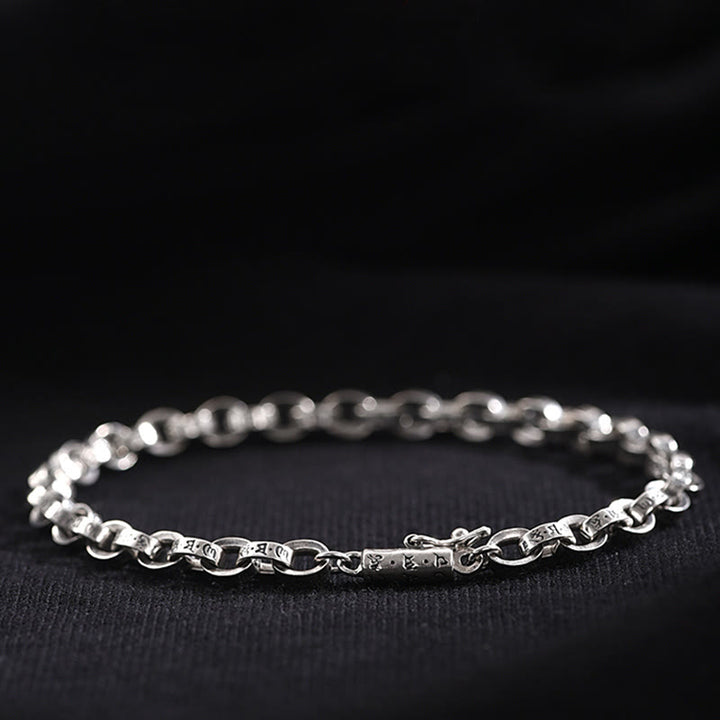 Pulsera de metal creativa con diseño tallado de Om Mani Padme Hum de plata de ley 925 con Buddha Stones