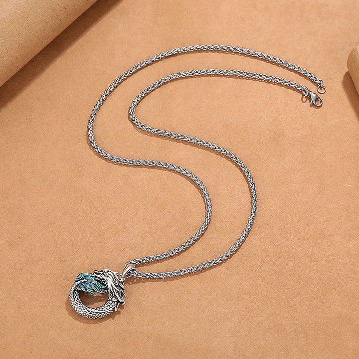 Collar de fuerza de dragón de cobre tibetano con Buddha Stones