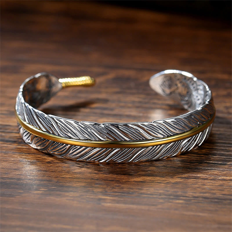 Brazalete con diseño de plumas y Buddha Stones, pulsera tallada de la suerte y la riqueza