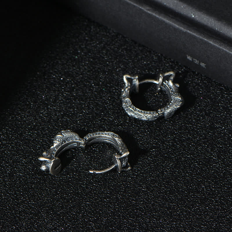 Pendientes de aro con diseño de dragón y Buddha Stones en plata de ley 925 - image 6