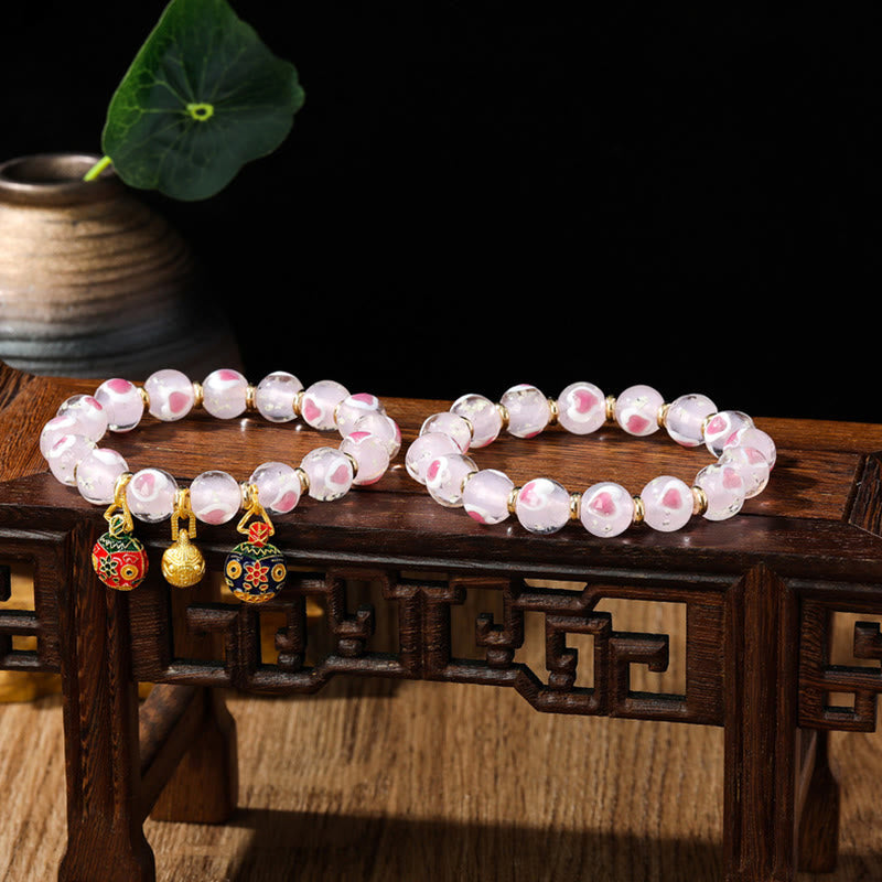 Pulsera de cuentas de cristal Liuli fluorescente luminosa con corazón de amor rosa de la familia de las bestias que tragan oro con Buddha Stones