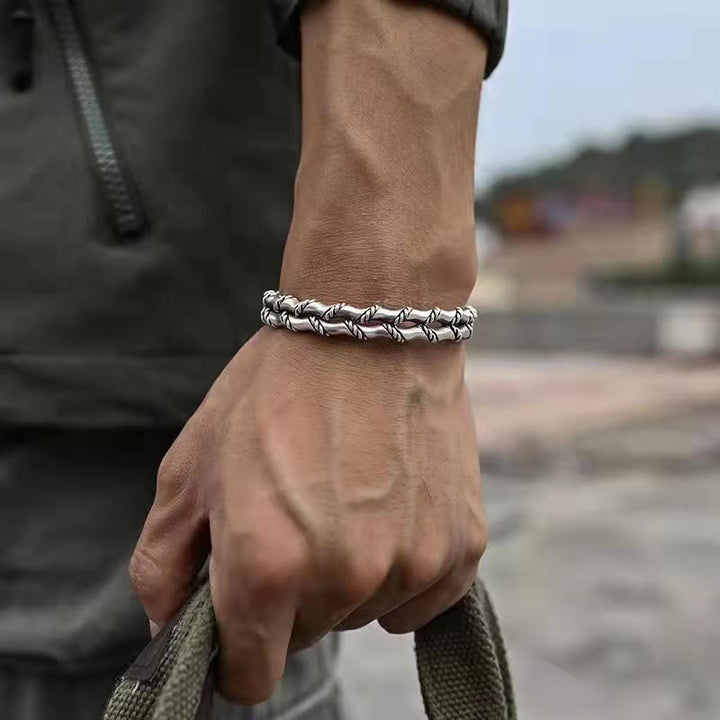 Brazalete de pulsera de la suerte con patrón de bambú de doble capa Vintage de Buddha Stones
