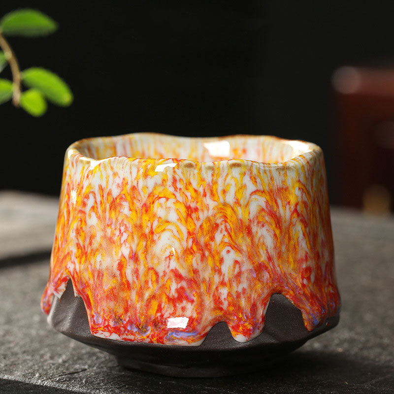 Taza de té de cerámica con Buddha Stones, color naranja, rojo, verde y amarillo, taza de té de Kung Fu