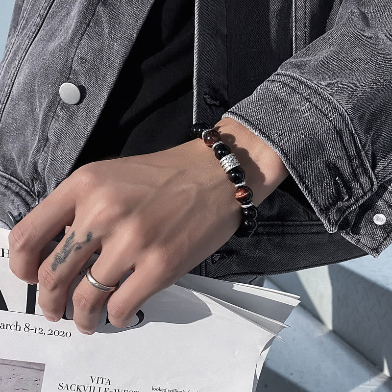 Pulsera de cumplimiento de fuerza de ojo de tigre de obsidiana negra natural con Buddha Stones - image 12