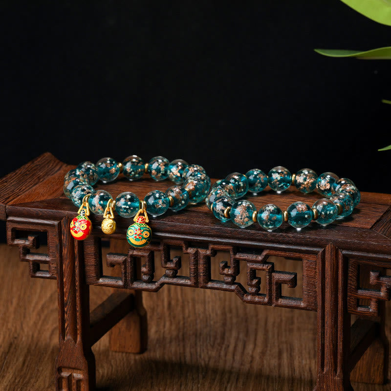 Pulsera de éxito con cuentas de cristal Liuli fluorescentes luminosas con abalorio familiar de bestia tragadora de oro con Buddha Stones