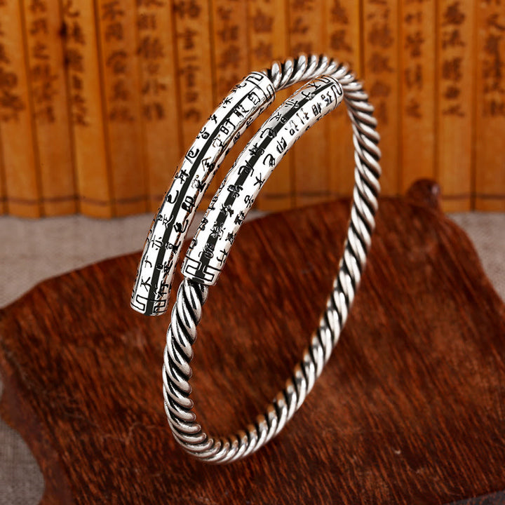Brazalete de pulsera de equilibrio con diseño retorcido de Sutra de corazón Retro de Buddha Stones